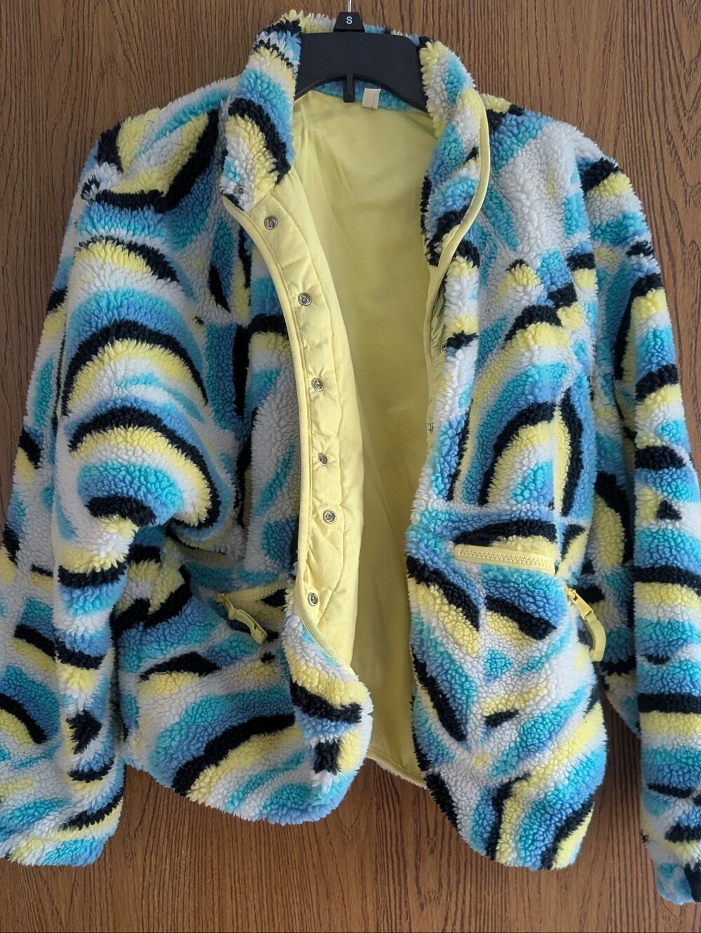 Free People Movement Hit The Slopes Sherpa Jacket - Yellow & Blue Pattern